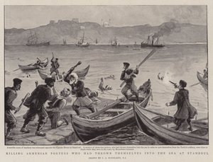 Zabíjení arménských nosičů, kteří se vrhli do moře u Stamboulu od Charles J. Staniland