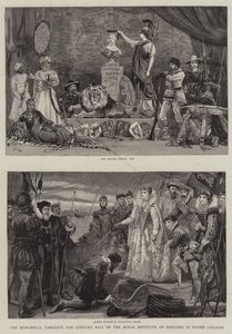 Historické výjevy a kostýmní ples Královského institutu malířů ve vodových barvách od Charles J. Staniland
