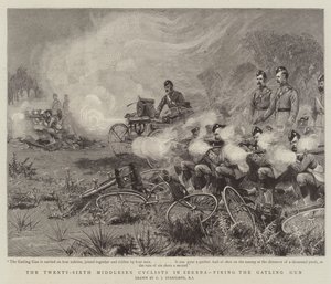 Dvacátý šestý Middlesex Cyklisté v Zerebě, střílející z Gatling Gun od Charles J. Staniland