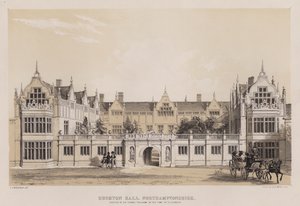Rushton Hall, Northamptonshire, postavil sir Thomas Tresham v době Alžběty (barevné lito) od Charles James Richardson