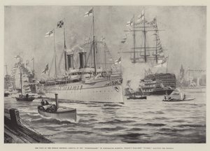 Návštěva německého císaře, příjezd lodi Hohenzollern do přístavu Portsmouth, vítězství Nelsonovy vlajkové lodi pozdravující císaře od Charles John de Lacy