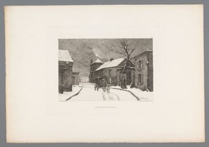 Gezicht op de Rue des Rosiers na Montmartru Rue des Rosiers na Montmartru (název na objektu) Francie etsen uit 1875 (název série) Lept v roce 1875 (název série) od Charles Joseph Beauverie