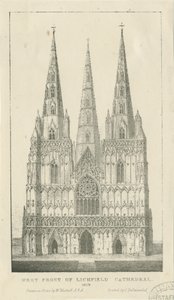 Katedrála Lichfield - západní fronta: rytina od Charles Joseph Hullmandel