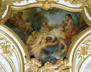 Stropní malba The Nymphs Drawing the Body of Psyche od Charlese Josepha Natoire (Charles-Joseph Natoire od Charles Joseph Natoire