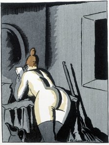 Nahá žena, záda, čtení - v „“Le negre Leonard““ od Pierre Mac Orlan, nemocný. de Chas. Laborde (Charles Laborde) (1886-1941), ed. banneru