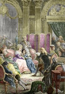 Salon Suzanne Curchod a Madame Necker (rytina) od Charles Laplante