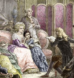 Salon Suzanne Curchod a Madame Necker (rytina) od Charles Laplante
