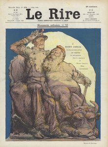 Karikatura Henryho Cherona, francouzského náměstka ministra zahraničí pro válečné záležitosti. Ilustrace pro Le Rire