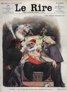 Emile Loubet – Prezidentské důchody zdarma – Pan Loubet – Je těžké vžít se do mé kůže! - (Charles Leandre (1862-1934) zesměšňuje stát, církev a armádu u lůžka prezidenta LOUBETA, pokrytého makonickými a jinými znaky) caric od Charles Leandre