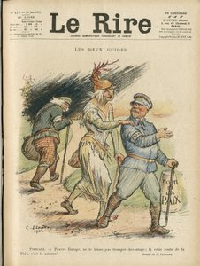 Ilustrace Charlese Leandra (1862-1934) pro obálku Le Rire, 24/06/22 - Dva průvodci - Anglie Velká Británie, Evropa, prezident republiky, Mír, Chapeau - Poinsare Raymond, David Lloyd George (1863- 1945) od Charles Leandre