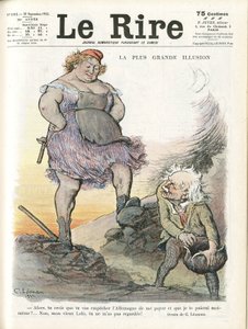 Ilustrace Charlese Leandra (1862-1934) pro obálku Le Rire, 30/09/22 - Největší iluze - Německo Prusko, Anglie Velká Británie, Reparace - Marianne, David Lloyd George (1863-1945) - Trivialita od Charles Leandre