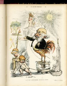 Ilustrace Charlese Leandra (1862-1934) v Le Rire, 22. 10. 04 - Velké manželství - Manželství - Kohout, Meyer Arthur - Animalization od Charles Leandre