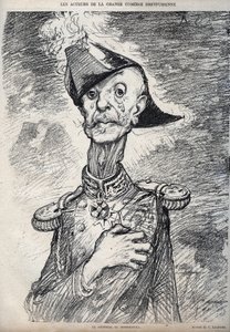 Herci velké dreyfussovské komedie - Portrét Raoula Le Mouton de Boisdeffre (generál de Boisdeffre) (1839 -1919), francouzská armáda - karikatura Charlese Leandreho (1862-1934) v ""Le Rire""" 1898 od Charles Leandre