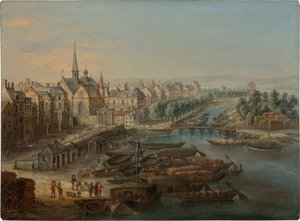Pohled na Arsenal, přístav Saint Paul a quai des Célestins v Paříži, 1730s. od Charles Léopold van Grevenbroeck