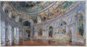 Hodovní síň v královském paláci v Laekenu, kolem roku 1910 (akvarel na papíře)