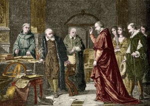 Zajetí Galileo Galilei dit Galilee, italský astronom (1564-1642), rytina podle obrazu Charlese Mullera od Charles Louis Lucien (after) Muller