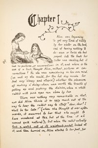 Alenka se svou sestrou, ilustrace z knihy Alenčina dobrodružství pod zemí, nakl. 1886 (faksimile) od Charles Lutwidge Dodgson