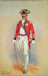 Sir William Howe, vrchní velitel britské armády (1776-78) v celých šatech sesedl z koně