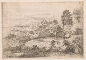 Krajina se svatou rodinou od Charles Macé (attributed to)
