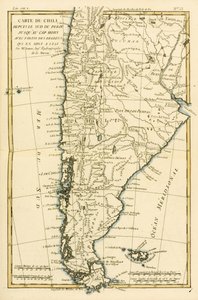 Chile, od jihu Peru k mysu Horn, z „Atlas de Toutes les parties Connues du Globe Terrestre“ od Guillauma Raynala (1713-96), publikováno v Ženevě, 1780 od Charles Marie Rigobert Bonne