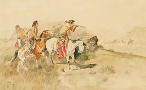 Attack on the Muleteers, cca 1895 (tužka a wc na papíře)
