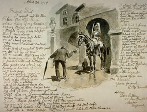 Ilustrovaný dopis, 20. dubna 1914 (pero a inkoust a pero na papíře) od Charles Marion Russell