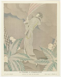 Gazette du Bon Ton 1923, č. 5, Pl. 23: Smaragdová žena - Tygří kabát, Max-Leroy (název na objektu) od Charles Martin