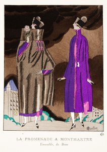 La Promenade a Montmartre, z kolekce módních talířů, 1920 (pochoir print) od Charles Martin
