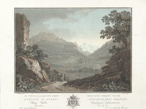 Berglandschap ve Zwitserlandu Pohled na údolí Oberhashi (název na objektu) Pozoruhodné výhledy na švýcarské hory (název série) od Charles Melchior Descourtis