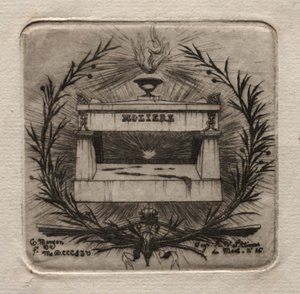 Lepty Paříže: Molièresova hrobka na hřbitově Pere Lachaise, 1854. od Charles Meryon