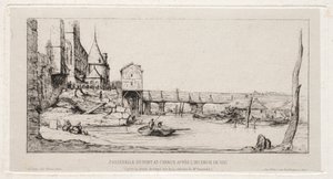Lávka pro pěší dočasně nahrazující výměnný most v Paříži po požáru v roce 1621 od Charles Meryon