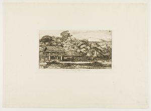 Domorodé stodoly a chatrče v Akaroa, Banksův poloostrov, 1845 od Charles Meryon