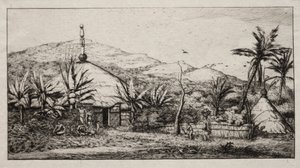Nová Kaledonie: Velká nativní chýše na cestě z Balade do Puebo, 1845 od Charles Meryon