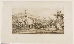 Nová Kaledonie: Velká nativní chýše na cestě z Balade do Puépo, 1845 od Charles Meryon