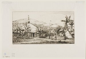 Nová Kaledonie: Velká nativní chýše na cestě z Balade do Puépo, 1845 od Charles Meryon