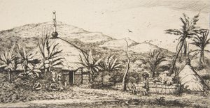 Nová Kaledonie: Velká domorodá chata na cestě z Balade do Puebo, 1845, 1863.