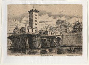 Notre Dame Pumphouse, Paříž, 1852. od Charles Meryon