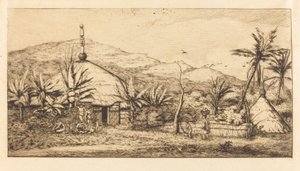 Nová Kaledonie: Velká domorodá chata na cestě z Ballade do Poebo, 1845 (Nová Kaledonie: Velká domorodá chata na cestě z Balade do Pueba, 1845)