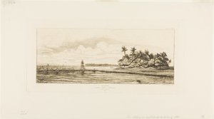 Oceánie: Rybaření, Blízké ostrovy s palmami v Uea nebo Wallis Group, 1845 od Charles Meryon