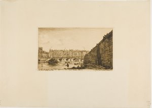 Pont-au-Change, Paříž, asi 1784 od Charles Meryon