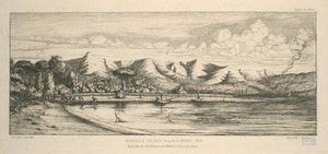 Banksův poloostrov, cíp zvaný Charbonniers, v Akaroa, rybolov nevodem, ilustrace z 