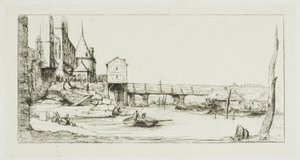 Lávka pro pěší dočasně nahrazující Pont-au-Change, Paříž, po požáru v roce 1621 od Charles Meryon