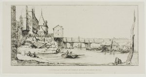 Lávka pro pěší dočasně nahrazující Pont-au-Change, Paříž, po požáru v roce 1621 od Charles Meryon