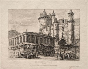 Grand Châtelet, Paříž, asi 1780 od Charles Meryon