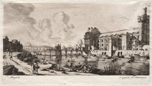 Pavillon de Mademoiselle a část Louvru od Charles Meryon