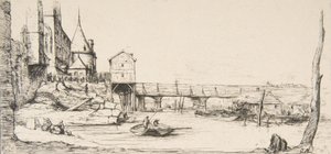 Lávka dočasně nahradila Pont-au-Change v Paříži po požáru v roce 1621, v roce 1860. od Charles Meryon