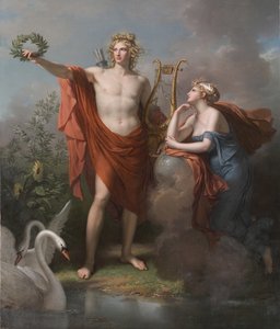 Apollo, bůh světla, výmluvnosti, poezie a výtvarného umění s Uranií, múza astronomie, 1789