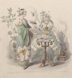 Čaj a káva, z Les Fleurs Animées, 1847.
