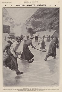 Hraní ledního hokeje v Grindelwald, Švýcarsko (litho)