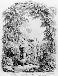 Orfeus vyvedl Eurydiku z pekla, ilustrace k opeře „Orfeus a Eurydika“ od Christopha von Glucka (1714-87)